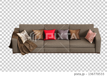 comfortable soft sofa isolated on transparent background, interior furniture, 3D illustration, cg render 136778533