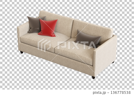 comfortable soft sofa isolated on transparent background, interior furniture, 3D illustration, cg render 136778538