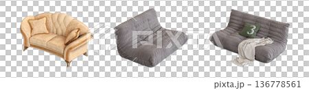 comfortable soft sofa isolated on transparent background, interior furniture, 3D illustration, cg render 136778561
