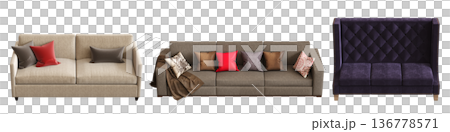 comfortable soft sofa isolated on transparent background, interior furniture, 3D illustration, cg render comfortable soft sofa isolated on transparent background, interior furniture, 3D illustration, cg render 136778571