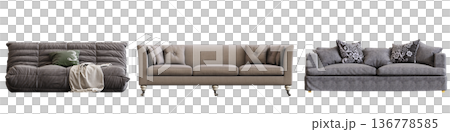 comfortable soft sofa isolated on transparent background, interior furniture, 3D illustration, cg render comfortable soft sofa isolated on transparent background, interior furniture, 3D illustration, cg render 136778585