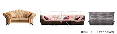 comfortable soft sofa isolated on transparent background, interior furniture, 3D illustration, cg render 136778586