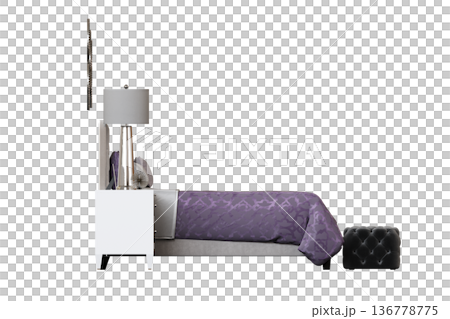 double bed isolated on a transparent background, furniture for the bedroom interior, 3D illustration, cg render double bed isolated on a transparent background, furniture for the bedroom interior, 3D illustration, cg render 136778775