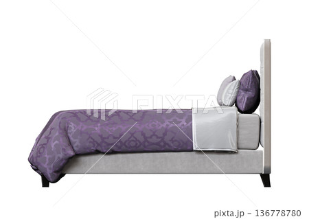 double bed isolated on a transparent background, furniture for the bedroom interior, 3D illustration, cg render 136778780
