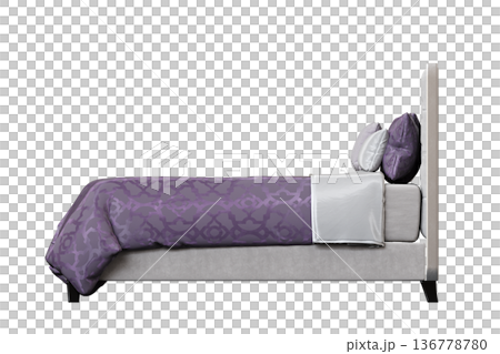 double bed isolated on a transparent background, furniture for the bedroom interior, 3D illustration, cg render 136778780