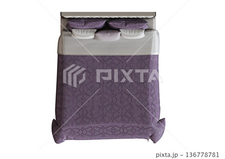 double bed isolated on a transparent background, furniture for the bedroom interior, 3D illustration, cg render 136778781