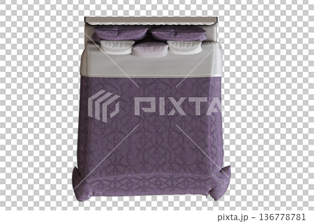 double bed isolated on a transparent background, furniture for the bedroom interior, 3D illustration, cg render 136778781