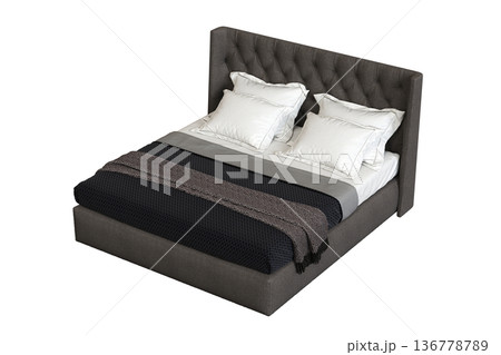 double bed isolated on a transparent background, furniture for the bedroom interior, 3D illustration, cg render double bed isolated on a transparent background, furniture for the bedroom interior, 3D illustration, cg render 136778789