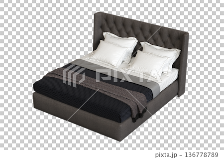 double bed isolated on a transparent background, furniture for the bedroom interior, 3D illustration, cg render double bed isolated on a transparent background, furniture for the bedroom interior, 3D illustration, cg render 136778789