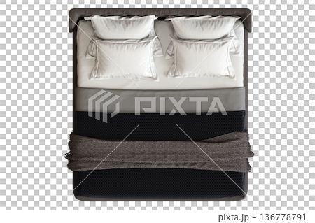 double bed isolated on a transparent background, furniture for the bedroom interior, 3D illustration, cg render 136778791