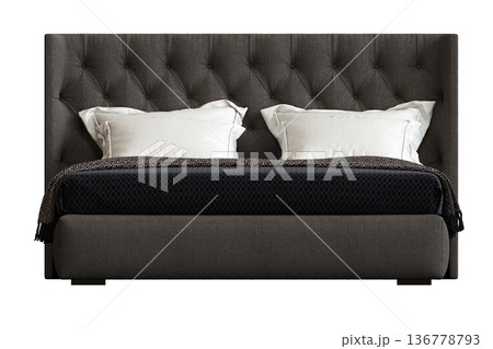 double bed isolated on a transparent background, furniture for the bedroom interior, 3D illustration, cg render double bed isolated on a transparent background, furniture for the bedroom interior, 3D illustration, cg render 136778793