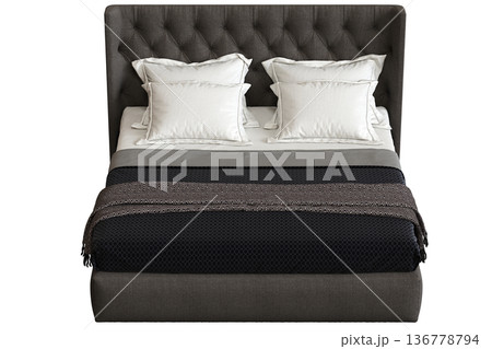 double bed isolated on a transparent background, furniture for the bedroom interior, 3D illustration, cg render 136778794