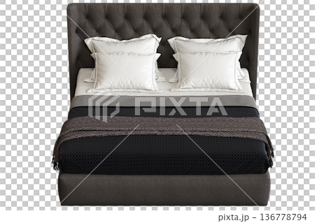 double bed isolated on a transparent background, furniture for the bedroom interior, 3D illustration, cg render 136778794