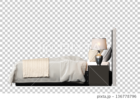 double bed isolated on a transparent background, furniture for the bedroom interior, 3D illustration, cg render 136778796