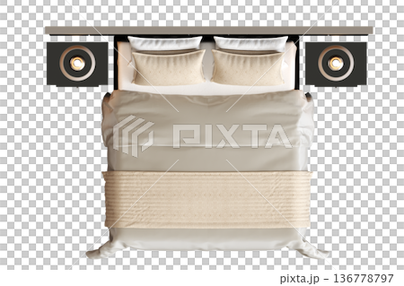 double bed isolated on a transparent background, furniture for the bedroom interior, 3D illustration, cg render double bed isolated on a transparent background, furniture for the bedroom interior, 3D illustration, cg render 136778797