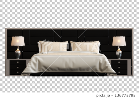 double bed isolated on a transparent background, furniture for the bedroom interior, 3D illustration, cg render double bed isolated on a transparent background, furniture for the bedroom interior, 3D illustration, cg render 136778798