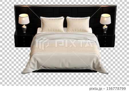 double bed isolated on a transparent background, furniture for the bedroom interior, 3D illustration, cg render double bed isolated on a transparent background, furniture for the bedroom interior, 3D illustration, cg render 136778799