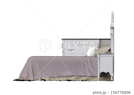 double bed isolated on a transparent background, furniture for the bedroom interior, 3D illustration, cg render double bed isolated on a transparent background, furniture for the bedroom interior, 3D illustration, cg render 136778806