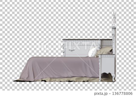 double bed isolated on a transparent background, furniture for the bedroom interior, 3D illustration, cg render double bed isolated on a transparent background, furniture for the bedroom interior, 3D illustration, cg render 136778806