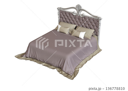 double bed isolated on a transparent background, furniture for the bedroom interior, 3D illustration, cg render double bed isolated on a transparent background, furniture for the bedroom interior, 3D illustration, cg render 136778810