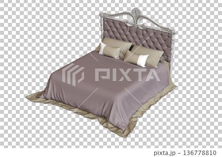 double bed isolated on a transparent background, furniture for the bedroom interior, 3D illustration, cg render double bed isolated on a transparent background, furniture for the bedroom interior, 3D illustration, cg render 136778810
