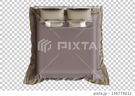 double bed isolated on a transparent background, furniture for the bedroom interior, 3D illustration, cg render 136778812