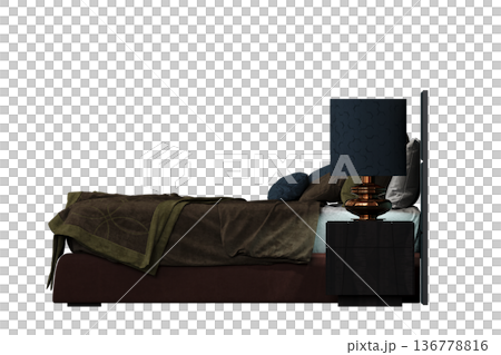 double bed isolated on a transparent background, furniture for the bedroom interior, 3D illustration, cg render double bed isolated on a transparent background, furniture for the bedroom interior, 3D illustration, cg render 136778816