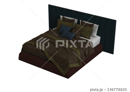 double bed isolated on a transparent background, furniture for the bedroom interior, 3D illustration, cg render double bed isolated on a transparent background, furniture for the bedroom interior, 3D illustration, cg render 136778820