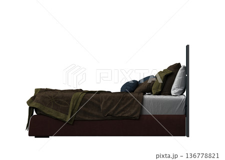 double bed isolated on a transparent background, furniture for the bedroom interior, 3D illustration, cg render double bed isolated on a transparent background, furniture for the bedroom interior, 3D illustration, cg render 136778821
