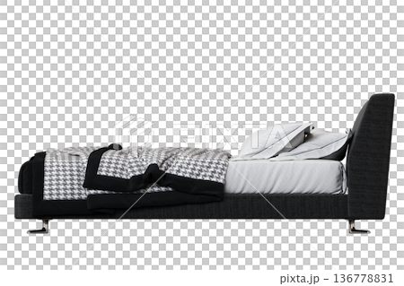 double bed isolated on a transparent background, furniture for the bedroom interior, 3D illustration, cg render 136778831