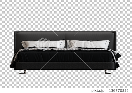 double bed isolated on a transparent background, furniture for the bedroom interior, 3D illustration, cg render 136778833