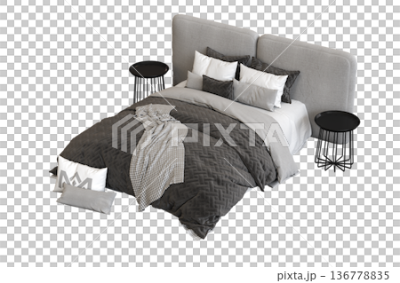 double bed isolated on a transparent background, furniture for the bedroom interior, 3D illustration, cg render double bed isolated on a transparent background, furniture for the bedroom interior, 3D illustration, cg render 136778835