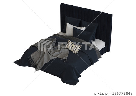 double bed isolated on a transparent background, furniture for the bedroom interior, 3D illustration, cg render 136778845