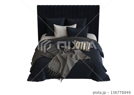 double bed isolated on a transparent background, furniture for the bedroom interior, 3D illustration, cg render double bed isolated on a transparent background, furniture for the bedroom interior, 3D illustration, cg render 136778849
