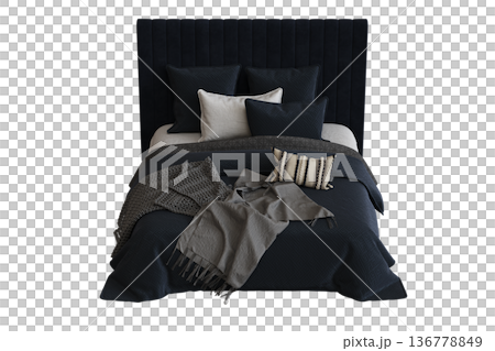 double bed isolated on a transparent background, furniture for the bedroom interior, 3D illustration, cg render double bed isolated on a transparent background, furniture for the bedroom interior, 3D illustration, cg render 136778849