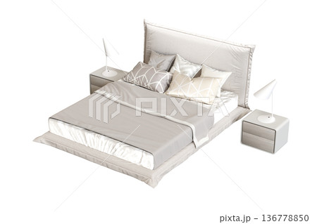 double bed isolated on a transparent background, furniture for the bedroom interior, 3D illustration, cg render double bed isolated on a transparent background, furniture for the bedroom interior, 3D illustration, cg render 136778850