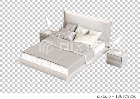 double bed isolated on a transparent background, furniture for the bedroom interior, 3D illustration, cg render double bed isolated on a transparent background, furniture for the bedroom interior, 3D illustration, cg render 136778850