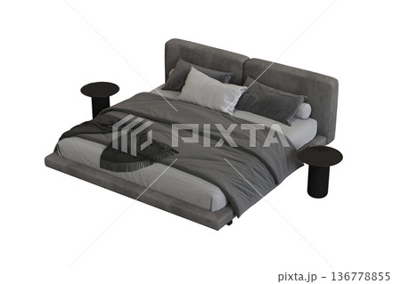 double bed isolated on a transparent background, furniture for the bedroom interior, 3D illustration, cg render double bed isolated on a transparent background, furniture for the bedroom interior, 3D illustration, cg render 136778855