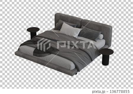 double bed isolated on a transparent background, furniture for the bedroom interior, 3D illustration, cg render double bed isolated on a transparent background, furniture for the bedroom interior, 3D illustration, cg render 136778855