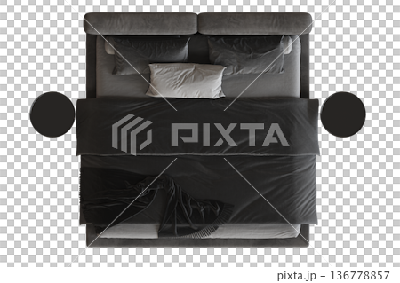 double bed isolated on a transparent background, furniture for the bedroom interior, 3D illustration, cg render 136778857