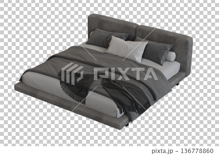 double bed isolated on a transparent background, furniture for the bedroom interior, 3D illustration, cg render double bed isolated on a transparent background, furniture for the bedroom interior, 3D illustration, cg render 136778860