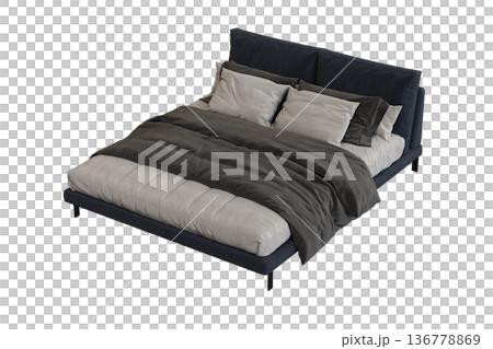 double bed isolated on a transparent background, furniture for the bedroom interior, 3D illustration, cg render double bed isolated on a transparent background, furniture for the bedroom interior, 3D illustration, cg render 136778869