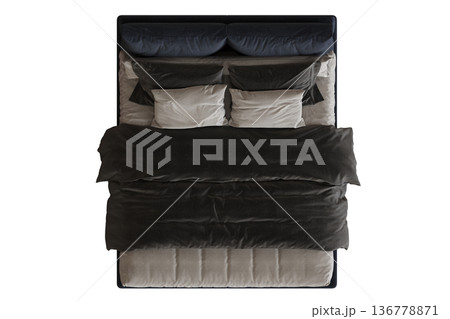 double bed isolated on a transparent background, furniture for the bedroom interior, 3D illustration, cg render double bed isolated on a transparent background, furniture for the bedroom interior, 3D illustration, cg render 136778871