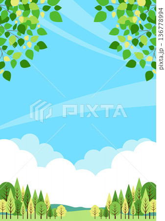 大自然背景、かわいい、イラスト、縦 大自然背景、かわいい、イラスト、縦 136778994