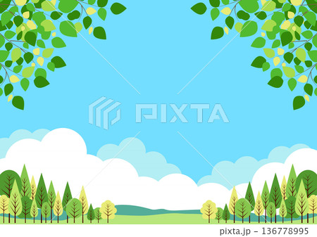 大自然背景、かわいい、イラスト、横 大自然背景、かわいい、イラスト、横 136778995