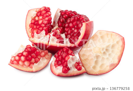 Ripe pomegranate fruit isolated on white background 136779258