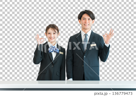 Counter, concierge working at the front desk, hotelier, male and female front desk staff (ok, recommended) 136779473