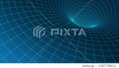 Abstract 3D wireframe mesh tunnel 136779612