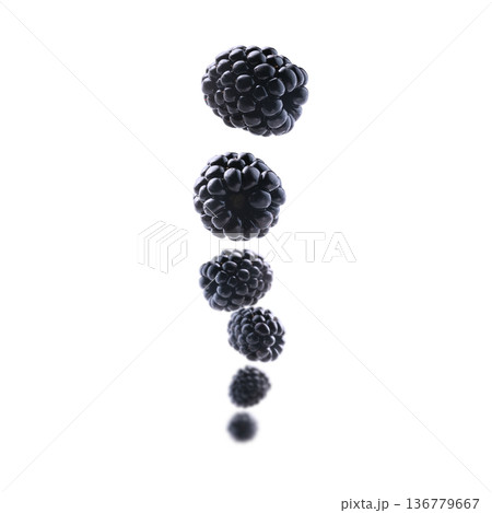 Fresh, juicy blackberries levitate on a clean, bright white background Fresh, juicy blackberries levitate on a clean, bright white background 136779667