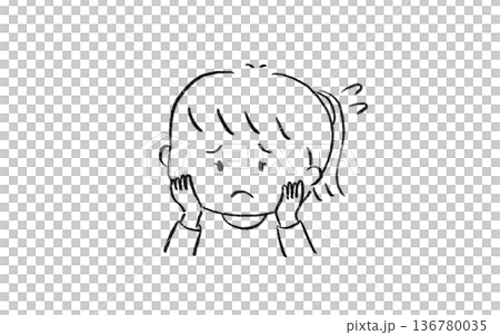 一位表情憂慮（擔憂/焦慮）的女孩的插圖 136780035